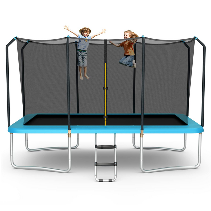 Goplus 8ft x 14ft Rectangular Trampoline 440lbs Bearing Recreational Trampolines w Enclosure Net Non Slip Ladder Blue