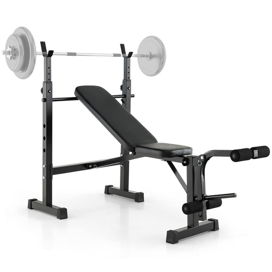 Goplus Adjustable Olympic Weight Bench Barbell Rack Set, Foldable Workout Bench Press Set with Leg Developer