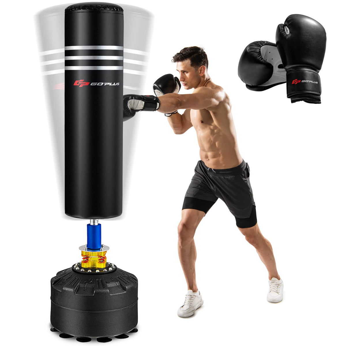 Goplus Freestanding Punching Bag 70", 220lbs Heavy Boxing Bag with Gloves, Shock Absorber, 12 Suction Cup Base - GoplusUS