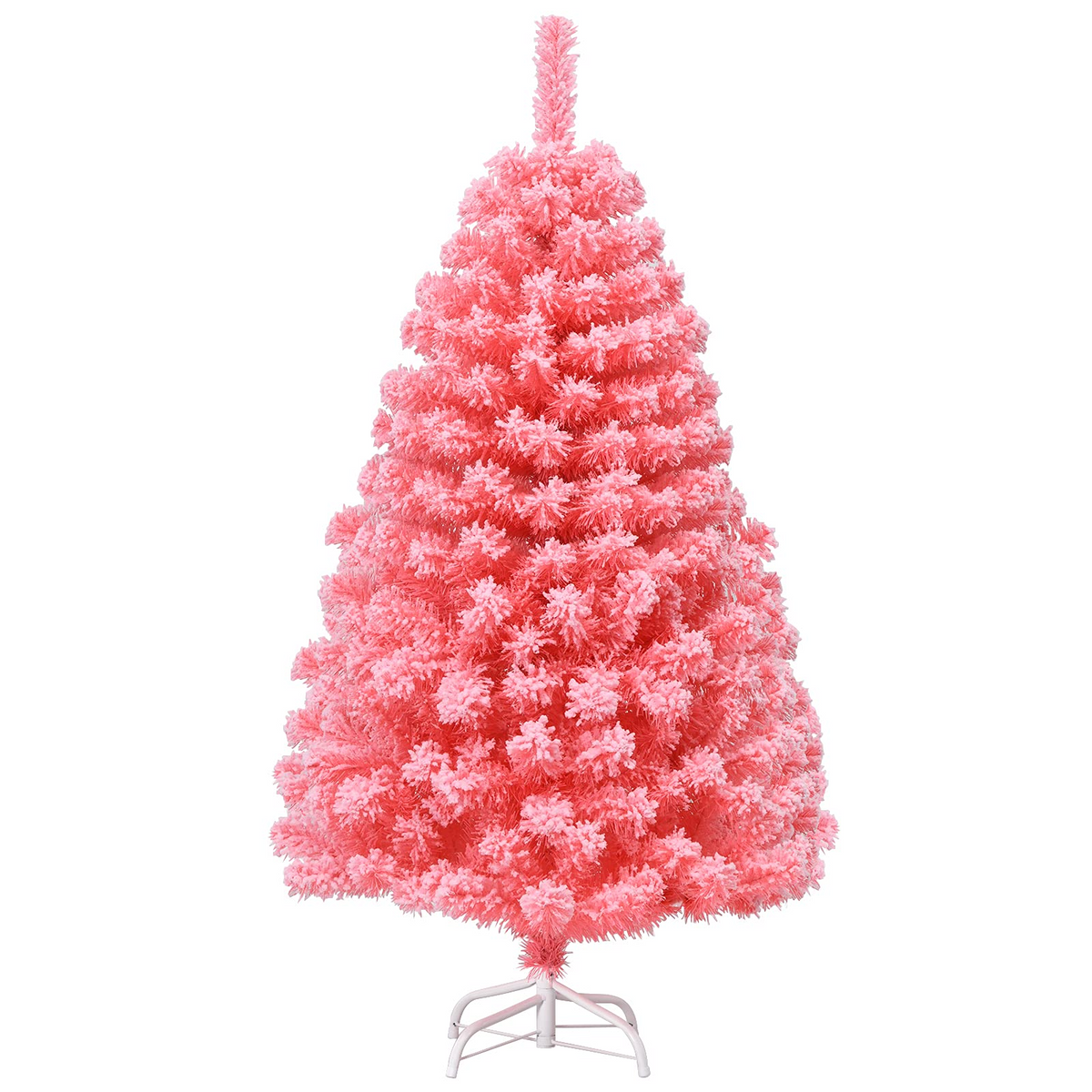 Goplus 4.5ft Pink Artificial Christmas Tree, Unlit Hinged Snow Flocked Xmas Tree w/ 348 PVC Branch Tips & Metal Stand - GoplusUS