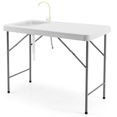Goplus Folding Fish Cleaning Table with Sink and Faucet, Heavy Duty Fillet Table with Hose Hook Up - GoplusUS