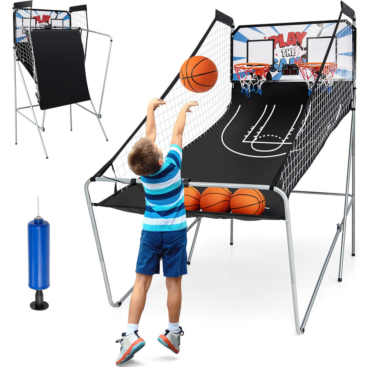 Goplus Foldable Dual Shot Basketball Arcade Game, Indoor Outdoor Basketball Game Machine
