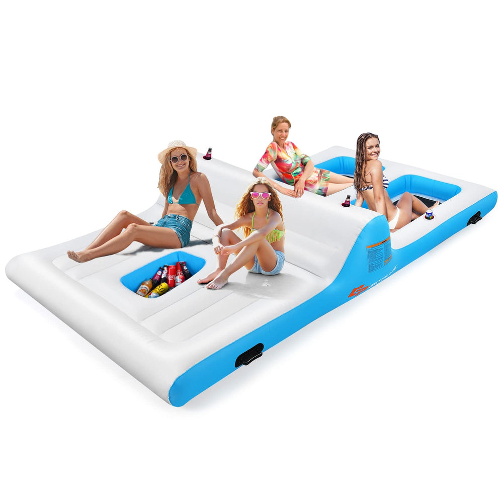 Inflatable Floating Island, Giant 4-6 Person Lake Floats Lounge Raft, 12ft x 6.5ft - GoplusUS