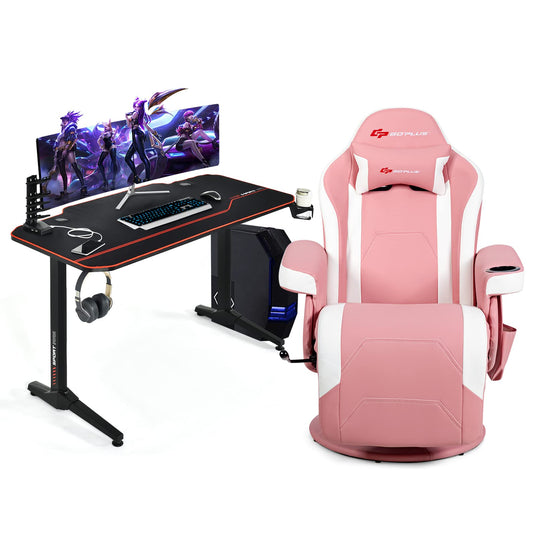 Goplus Gaming Chair and Desk Set, Racing Office Computer Chair with Headrest (Pink) - GoplusUS