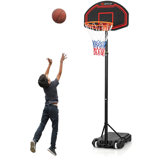 Goplus Portable Basketball Hoop Outdoor, 6.3FT-8.1FT Height Adjustable 5-Level Basketball Stand System with Shatterproof Backboard - GoplusUS