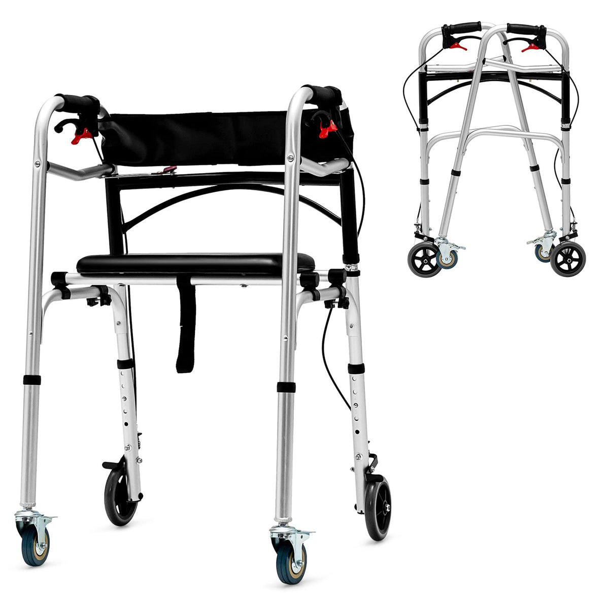 Goplus 2-Button Folding Walkers for Seniors, 4-in-1 Folding Walker