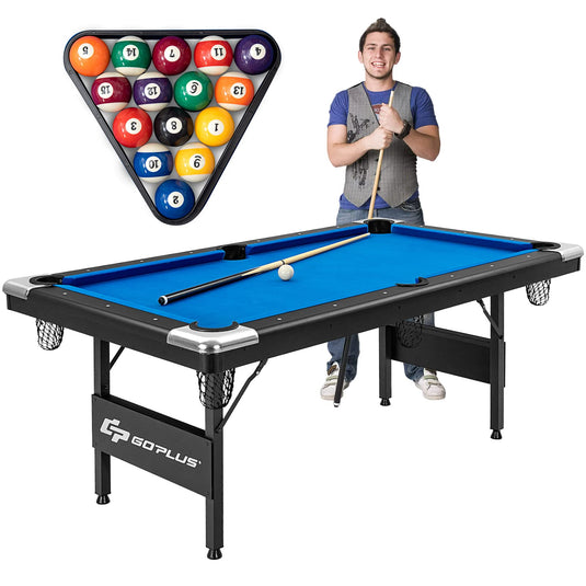 6 FT Folding Pool Table, 76 Inch Portable Billiard Tables for Adults, Full Accessory Kit - GoplusUS