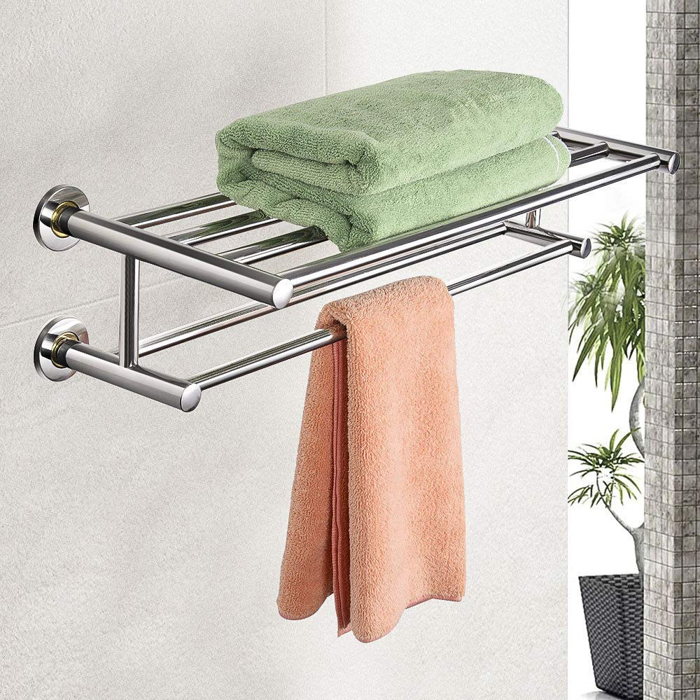 Goplus 24'' Towel Rack, Stainless Steel Metal Bathroom Towel Bar - GoplusUS