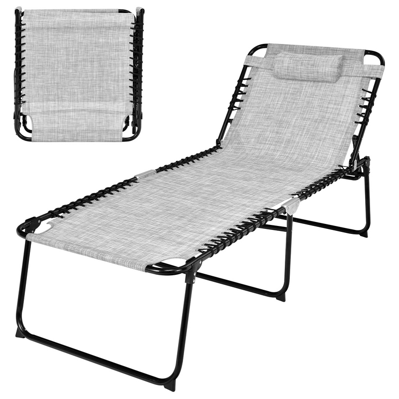 Load image into Gallery viewer, Goplus Beach Lounge Chair, Folding Chaise Lounger with Detachable Pillow &amp; Adjustable 4-Level Backrest &amp; 2-Level Footrest - GoplusUS
