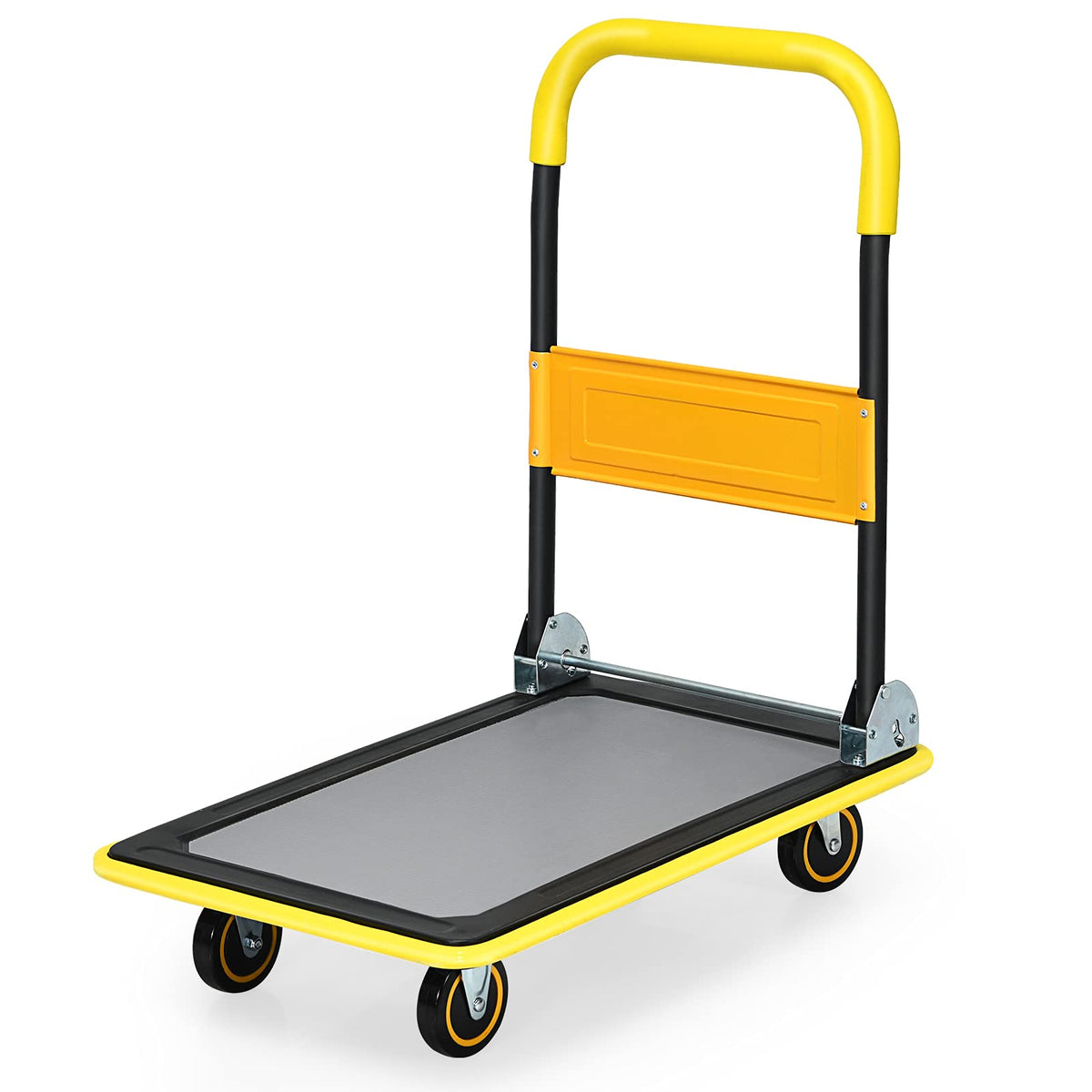 Folding Platform Cart, 330LBS Rolling Flatbed Cart Hand Platform Truck Push Dolly for Loading, Yellow - GoplusUS