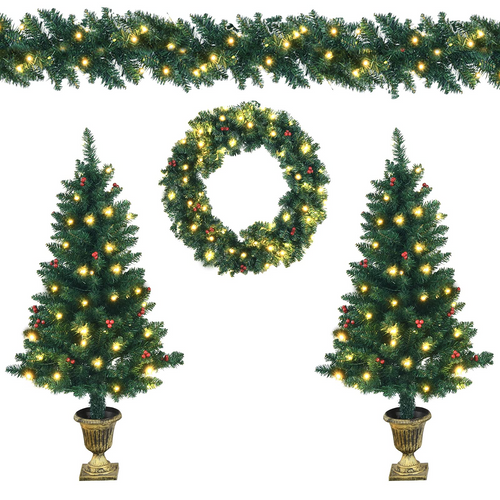 Goplus Pre-lit Holiday Christmas 4-Piece Set, Christmas Garland - GoplusUS