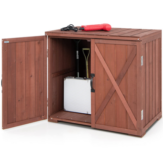 Goplus Outdoor Storage Cabinet, Wood Garden Tool Shed with Doors for Patio Backyard, 30" x 22" x 28.5" - GoplusUS