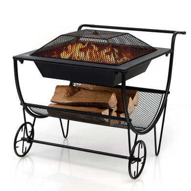 Goplus Outdoor Fire Pit with Wheels, 27.5