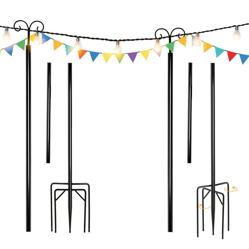 Load image into Gallery viewer, Goplus String Light Pole for Outside, 2 Pack 8ft / 10 ft Outdoor Metal Poles with Hooks for Hanging String Lights - GoplusUS
