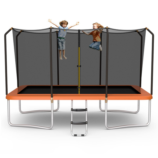 Goplus 8ft x 14ft Rectangular Trampoline 440lbs Bearing Recreational Trampolines w Enclosure Net Non Slip Ladder Orange