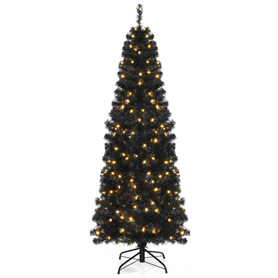 Goplus Black Pencil Christmas Tree, Pre-lit Artificial Halloween Tree - GoplusUS