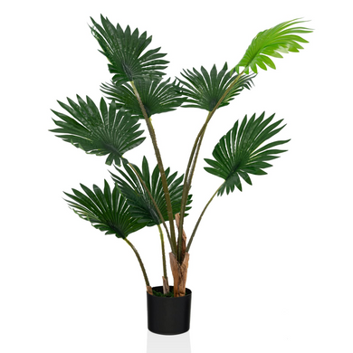 Goplus 4ft Artificial Fan Palm Tree, Fake Tropical Palm Tree with 8 Large Leaves - GoplusUS
