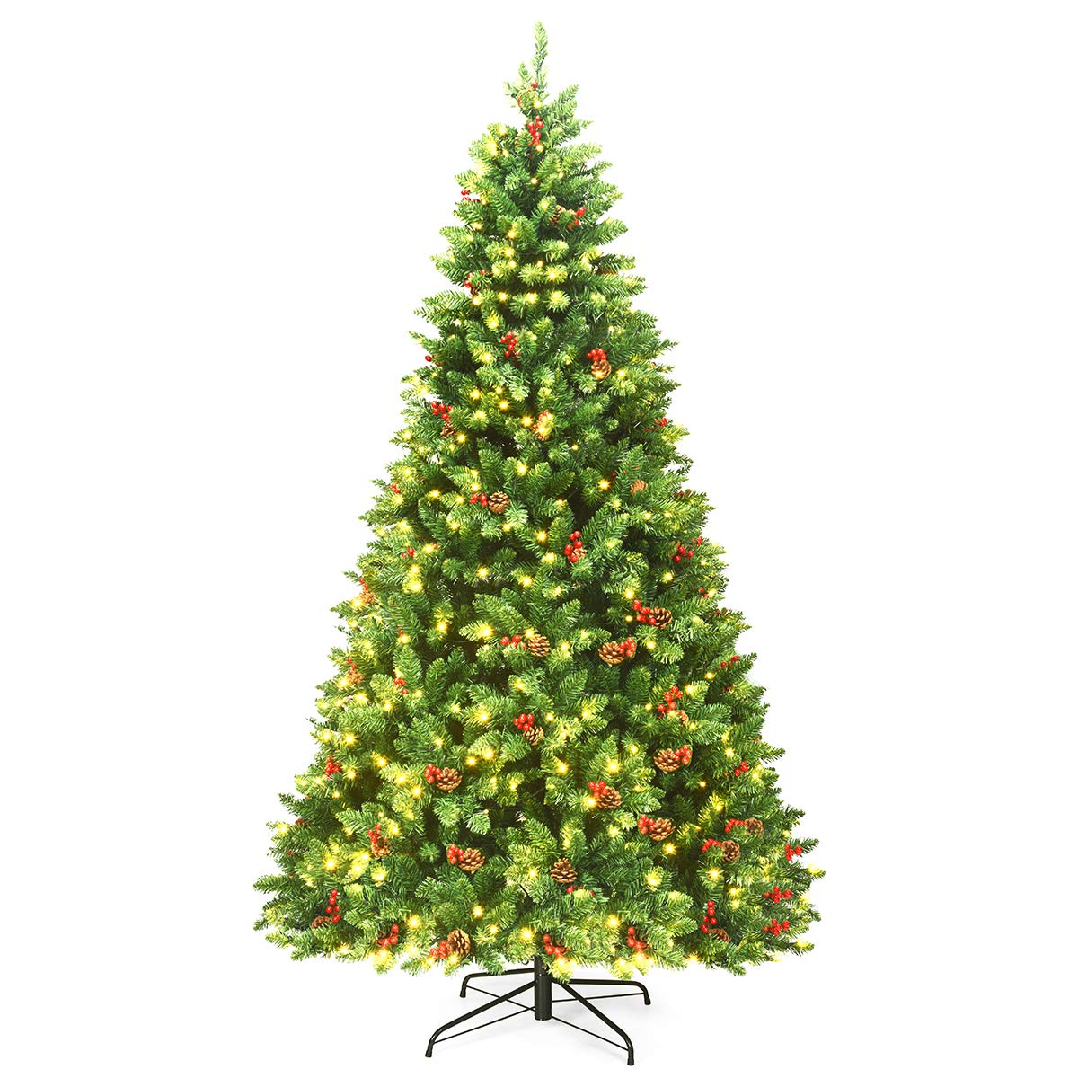 Goplus 7.5FT Pre-Lit Christmas Tree with 550 LED Lights, Hinged Artificial Christmas Tree with 1526 Branch Tips - GoplusUS