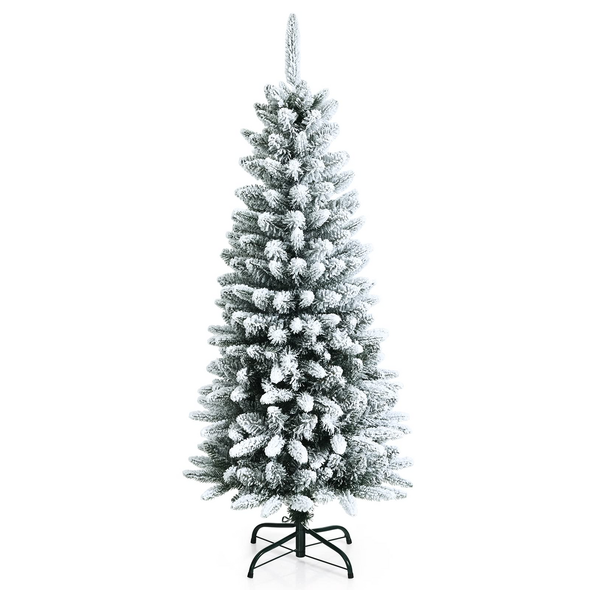 Goplus Snow Flocked Pencil Christmas Tree, Hinged Artificial Slim Xmas Tree - GoplusUS