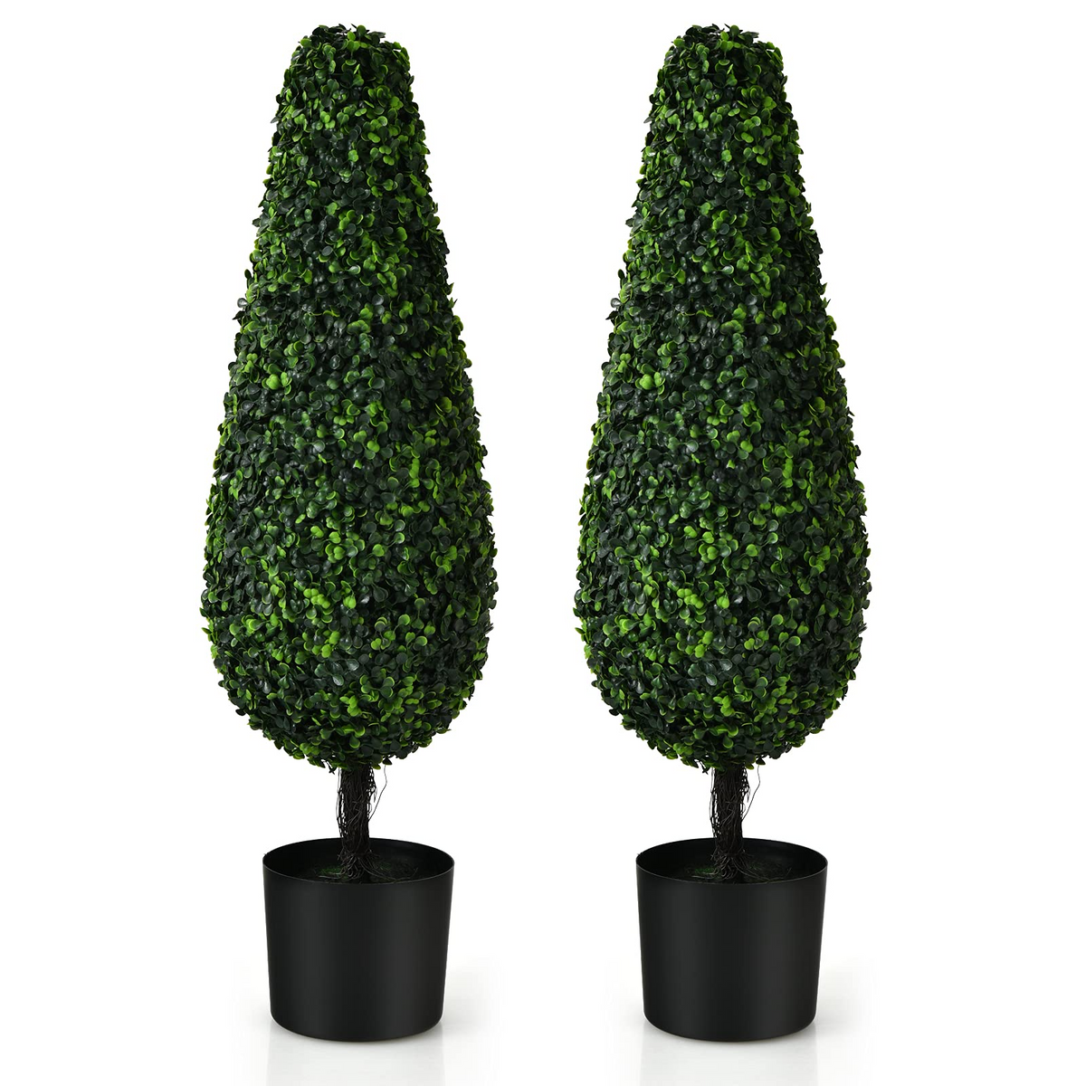 Goplus 3ft Artificial Boxwood Tower Topiary Trees, 2 Pack Faux Decorative Plants in Cement-Filled Plastic Pot - GoplusUS