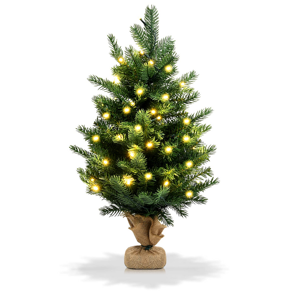 Goplus 2ft Pre-Lit Tabletop Christmas Tree, Small Artificial Spruce Tree w/ 35 LED Lights - GoplusUS
