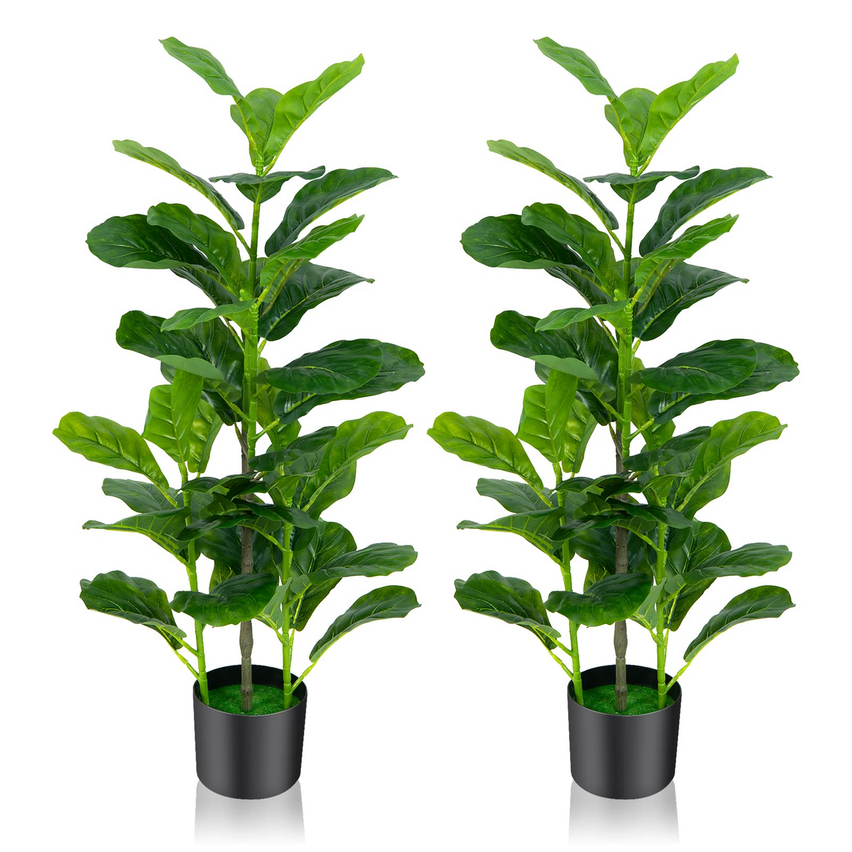 Goplus Fake Fiddle Leaf Fig Tree, 2-Pack 3.3 FT Tall Artificial Tree Greenery Plants in Pots W/40 Leaves - GoplusUS