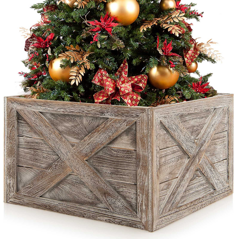 Load image into Gallery viewer, Goplus Wooden Tree Collar Box, 100% Solid Wood Farmhouse Tree Box, Rustic Christmas Tree Skirt - GoplusUS
