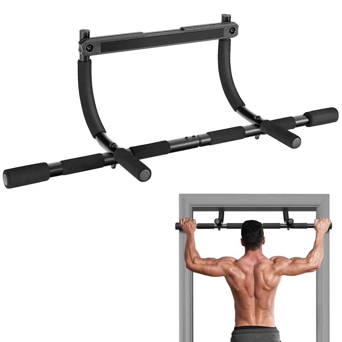 Goplus Pull Up Bar for Doorway, Multi-Grip Chin Up Bar w/ Foam Grips for Door Frame - GoplusUS