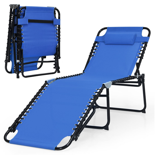 Goplus Beach Lounge Chair, Folding Chaise Lounger with Detachable Pillow & Adjustable 4-Level Backrest & 2-Level Footrest - GoplusUS