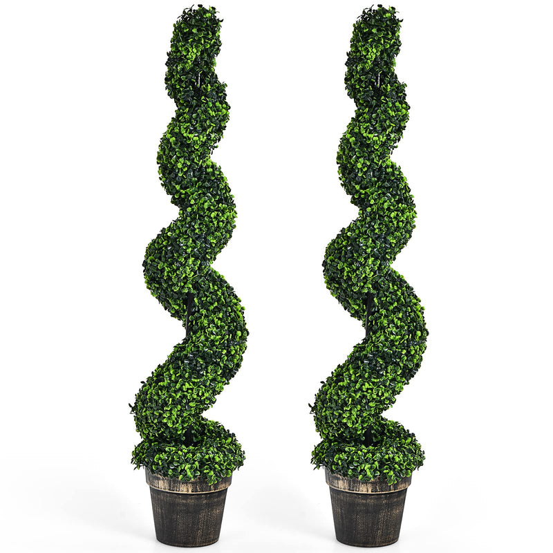 Load image into Gallery viewer, 4FT Artificial Spiral Boxwood Topiary Tree Set of 2, Faux Decorative Plants in Cement-Filled Plastic Pot - GoplusUS
