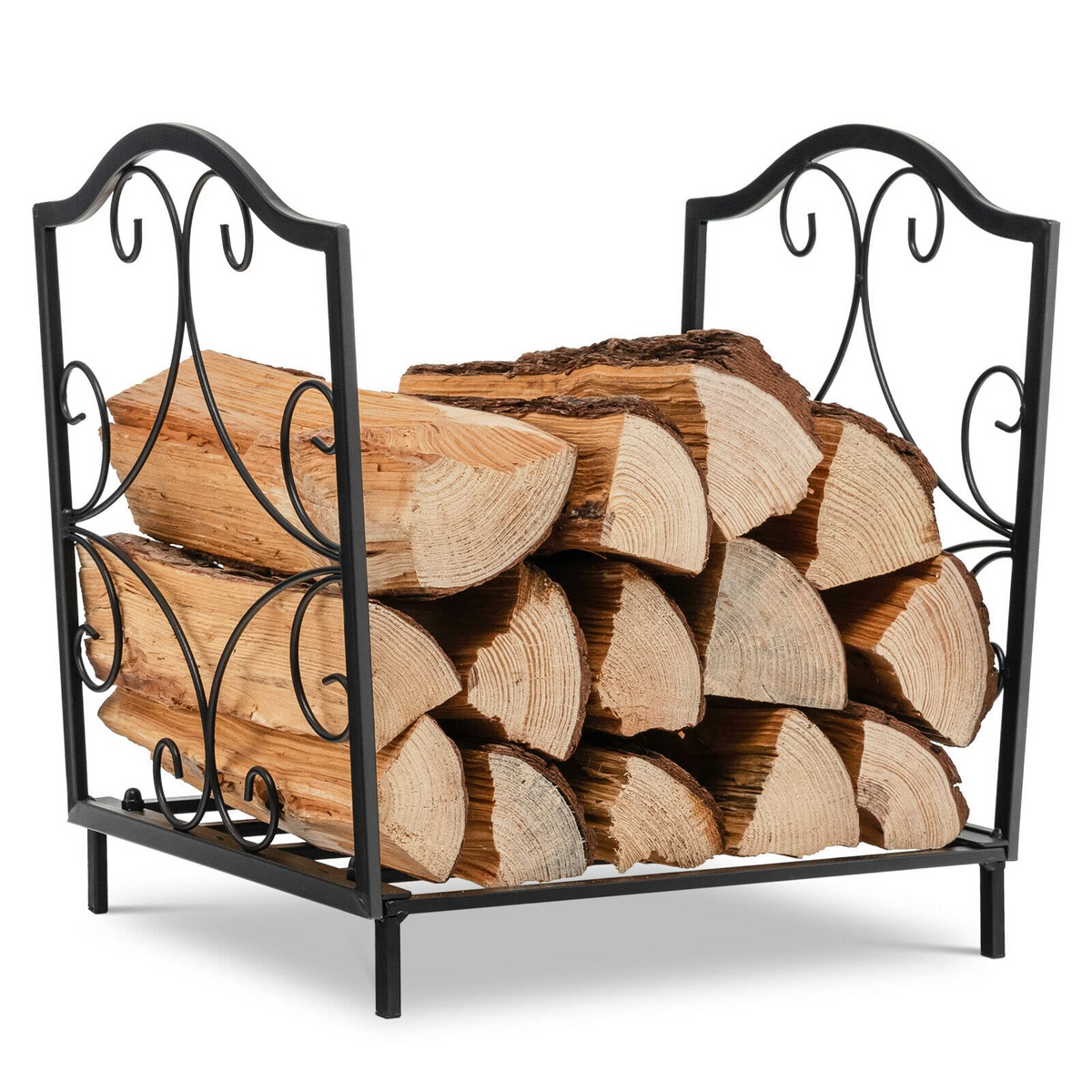 Goplus 17" Small Firewood Rack, Indoor/Outdoor Decorative Firewood Storage Carrier Log Rack with Elegant Patterns & Raised Legs - GoplusUS