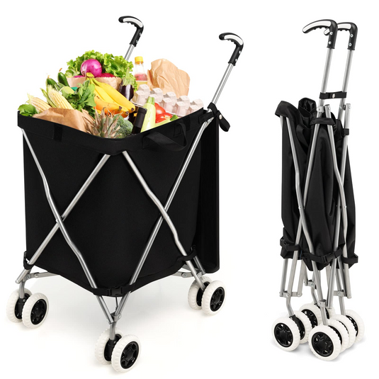 Goplus Folding Shopping Cart with Wheels, Grocery Cart with Removable Oxford Cloth Liner - GoplusUS