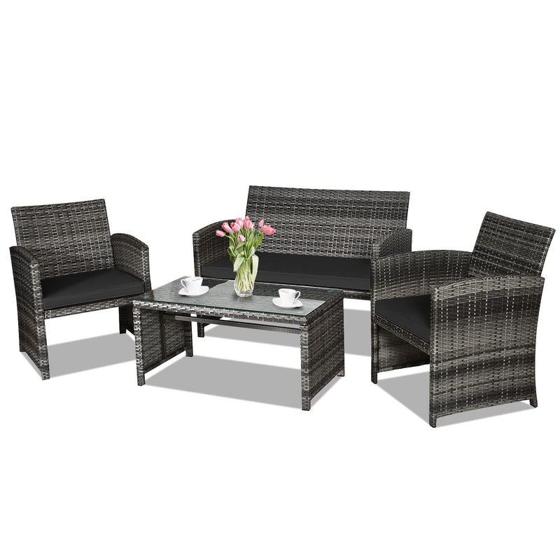 Load image into Gallery viewer, Goplus 4-Piece Rattan Patio Furniture Set, Wicker Rattan Furniture Set
