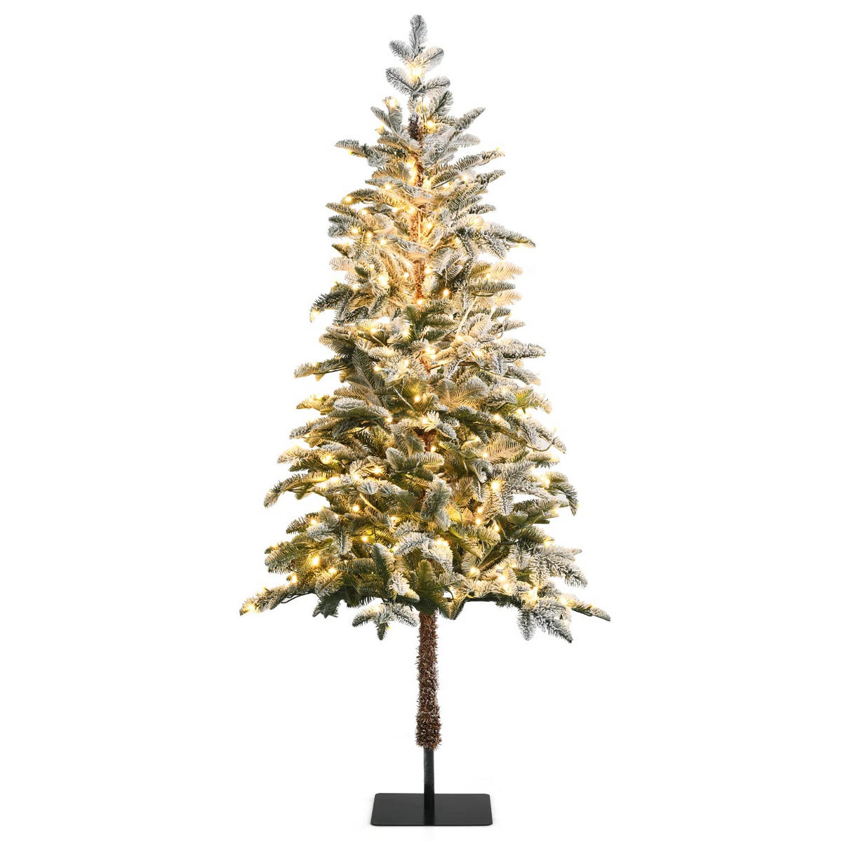 Goplus 6ft Pre-lit Pencil Christmas Tree, Snow Flocked Artificial Slim Tree w/ 250 Warm White LED Lights - GoplusUS