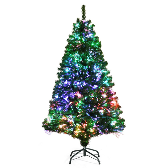 Goplus Fiber Optic Artificial Christmas Tree, Pre-lit Premium Spruce Tree with Solid Metal Stand - GoplusUS