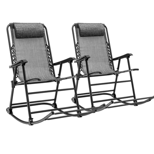 Goplus Folding Rocking Chair, Zero Gravity Rocking Camping Chair with Pillow(Set of 2)