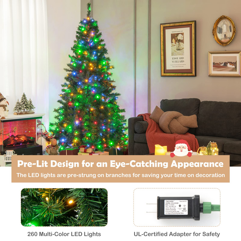 Load image into Gallery viewer, Goplus 6ft Artificial Pre-Lit Christmas Tree, Hinged Full Xmas Tree with 260 Multi-Color LED Lights - GoplusUS

