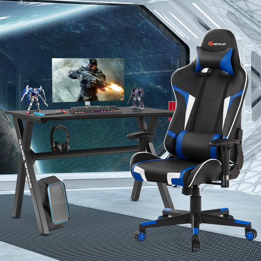 Goplus Gaming Desk & Chair Combo Set, Racing Style X Shaped E-Sport Gamer Desk & PVC Computer Chair - GoplusUS