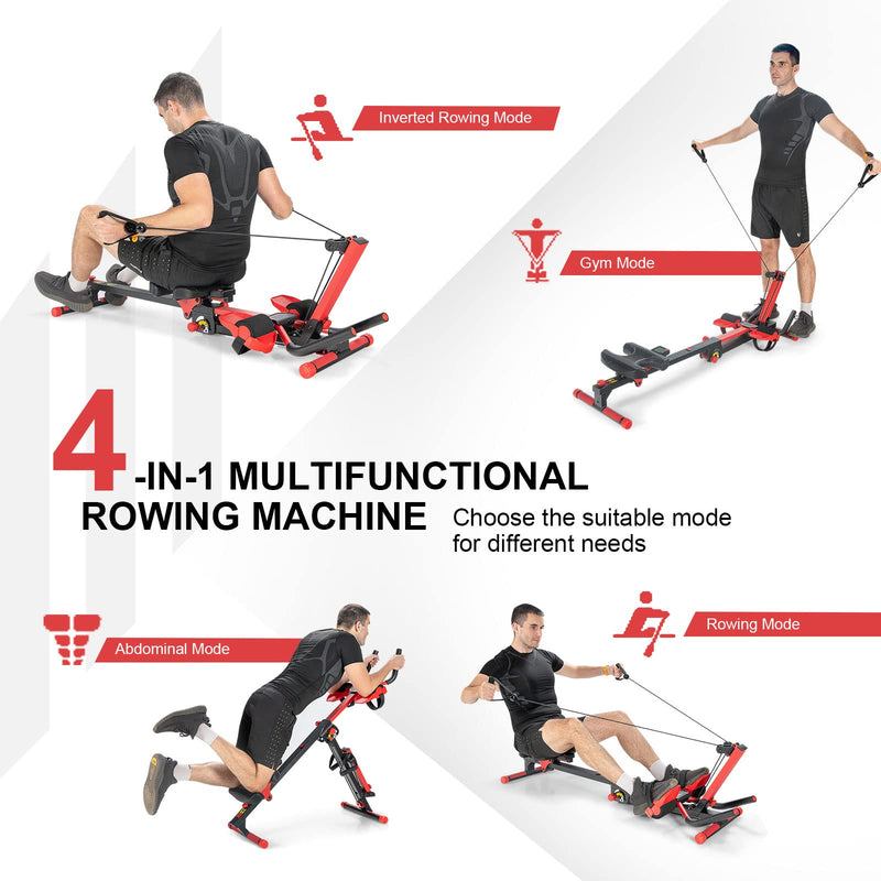 Load image into Gallery viewer, 4 in 1 Folding Rowing Machine, AB Crunch Workout Machine w/3-Level Angle &amp; Adjustable Tension - GoplusUS
