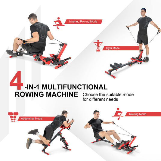 4 in 1 Folding Rowing Machine, AB Crunch Workout Machine w/3-Level Angle & Adjustable Tension - GoplusUS