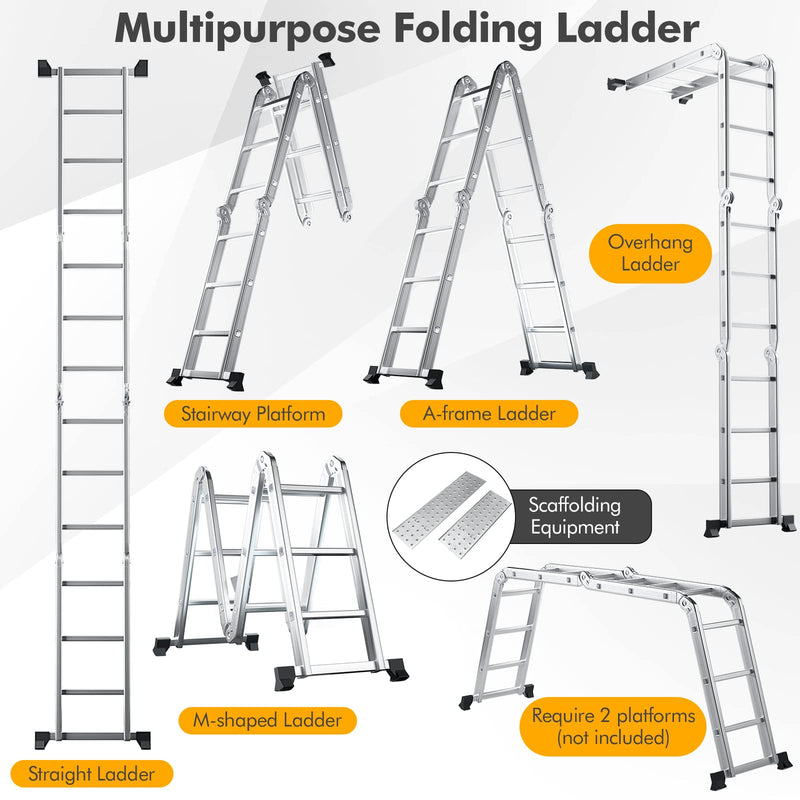 Load image into Gallery viewer, Goplus 12.2 FT Folding Step Ladder, 7-in-1 Multiposition Aluminium Extension Ladder with Reinforced Stabilizer Bar &amp; Non-Slip Foot Pads - GoplusUS
