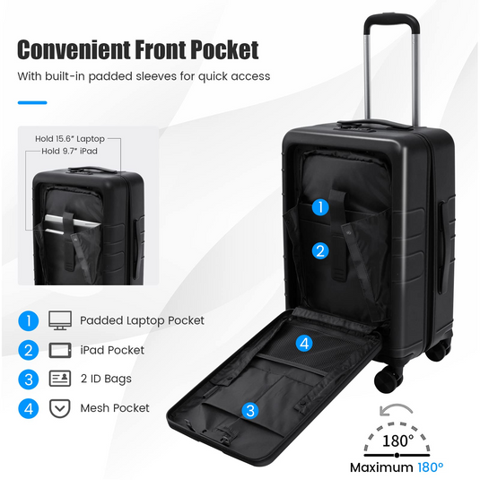 Goplus Carry On Luggage, 20 Inch PC Hardside Suitcase with Front Pocke ...