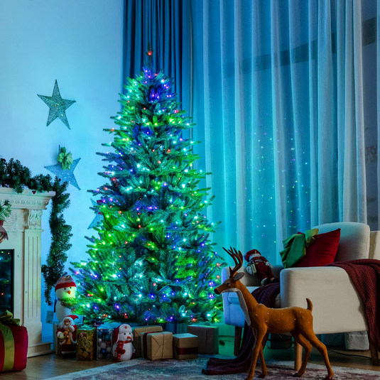 Goplus 6ft Pre-lit Christmas Tree, Hinged Artificial Xmas Tree w/ 420 APP Controlled LED Lights - GoplusUS