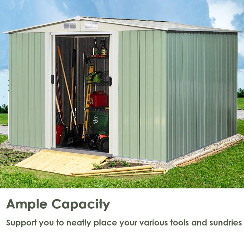 Load image into Gallery viewer, Galvanized Steel Outdoor Storage Shed 8.5X 8.5Ft Heavy Duty Tool House - GoplusUS
