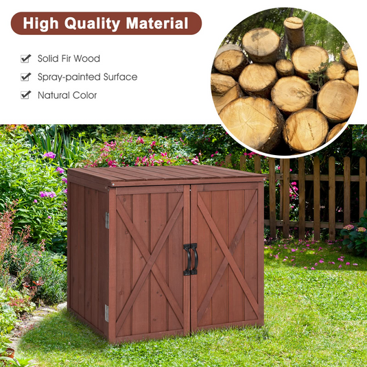 Goplus Outdoor Storage Cabinet, Wood Garden Tool Shed with Doors for Patio Backyard, 30" x 22" x 28.5" - GoplusUS
