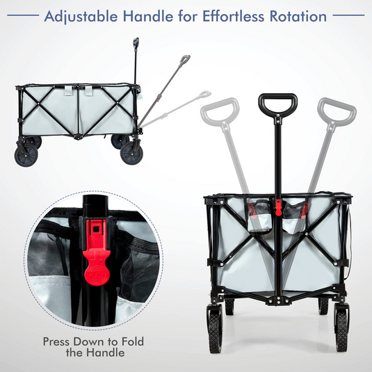 Goplus Collapsible Wagon, Folding Utility Wagon Cart w/Universal Wheels & Adjustable Handle & Cover Bag - GoplusUS
