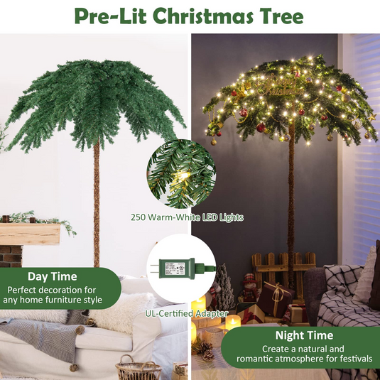 Goplus 6ft Pre-Lit Christmas Tree, Artificial Xmas Palm Tree W/ 250 Warm-White LED Lights - GoplusUS