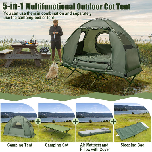 2-Person Polyester Foldable Outdoor Camping Tent Cot with Air Mattress and  Sleeping Bag