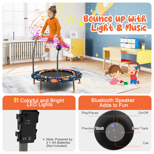Goplus 36" Trampoline for Kids, Mini Toddler Trampoline with LED Lights, Bluetooth Speaker - GoplusUS
