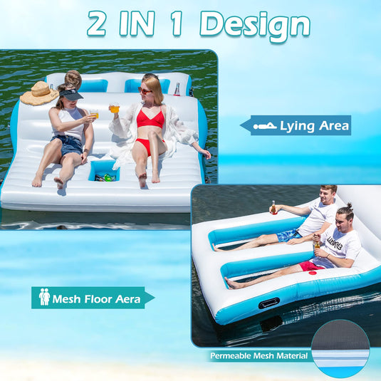 Inflatable Floating Island, Giant 4-6 Person Lake Floats Lounge Raft, 12ft x 6.5ft - GoplusUS